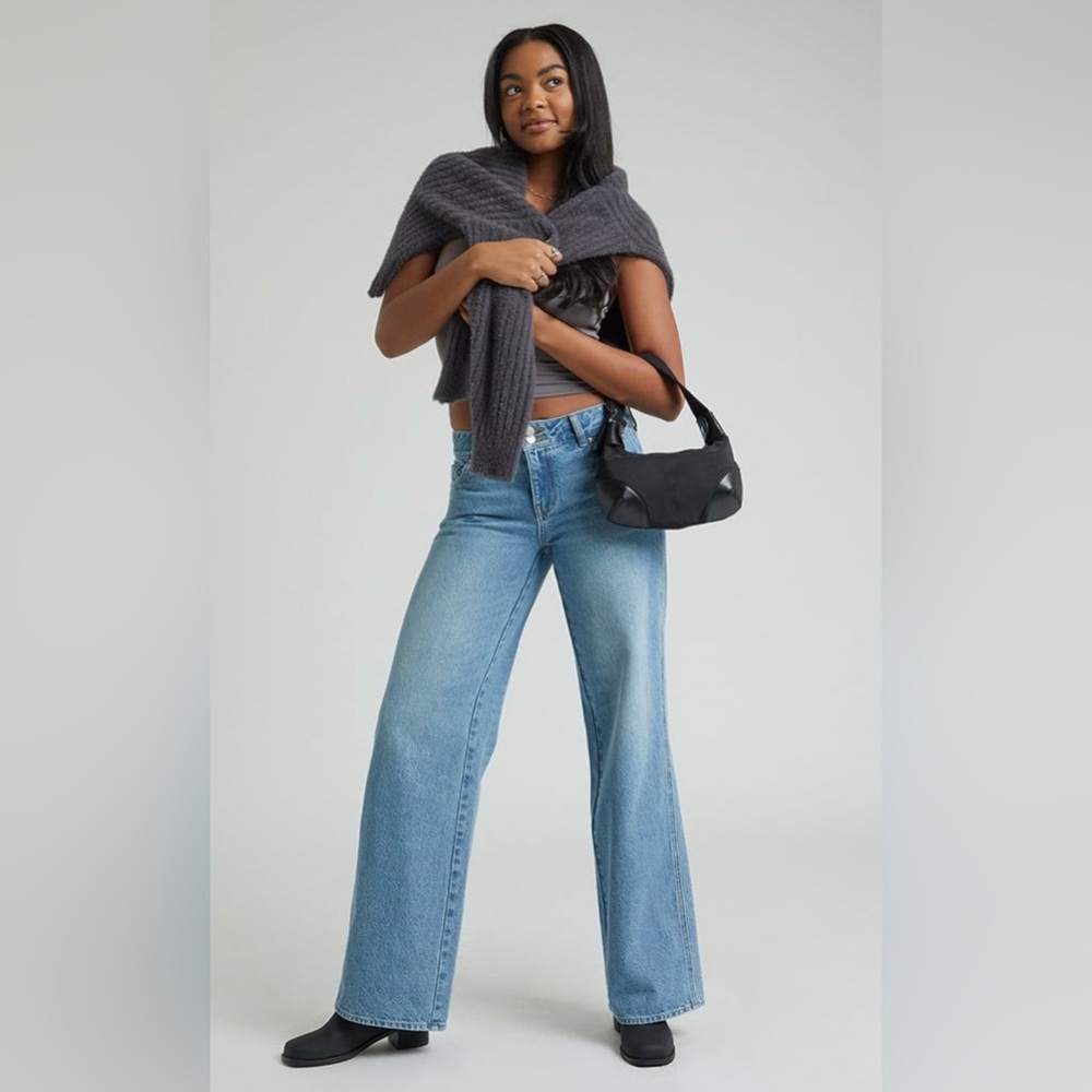 PACSUN Medium Indigo Double Button Low Rise Baggy Jeans
